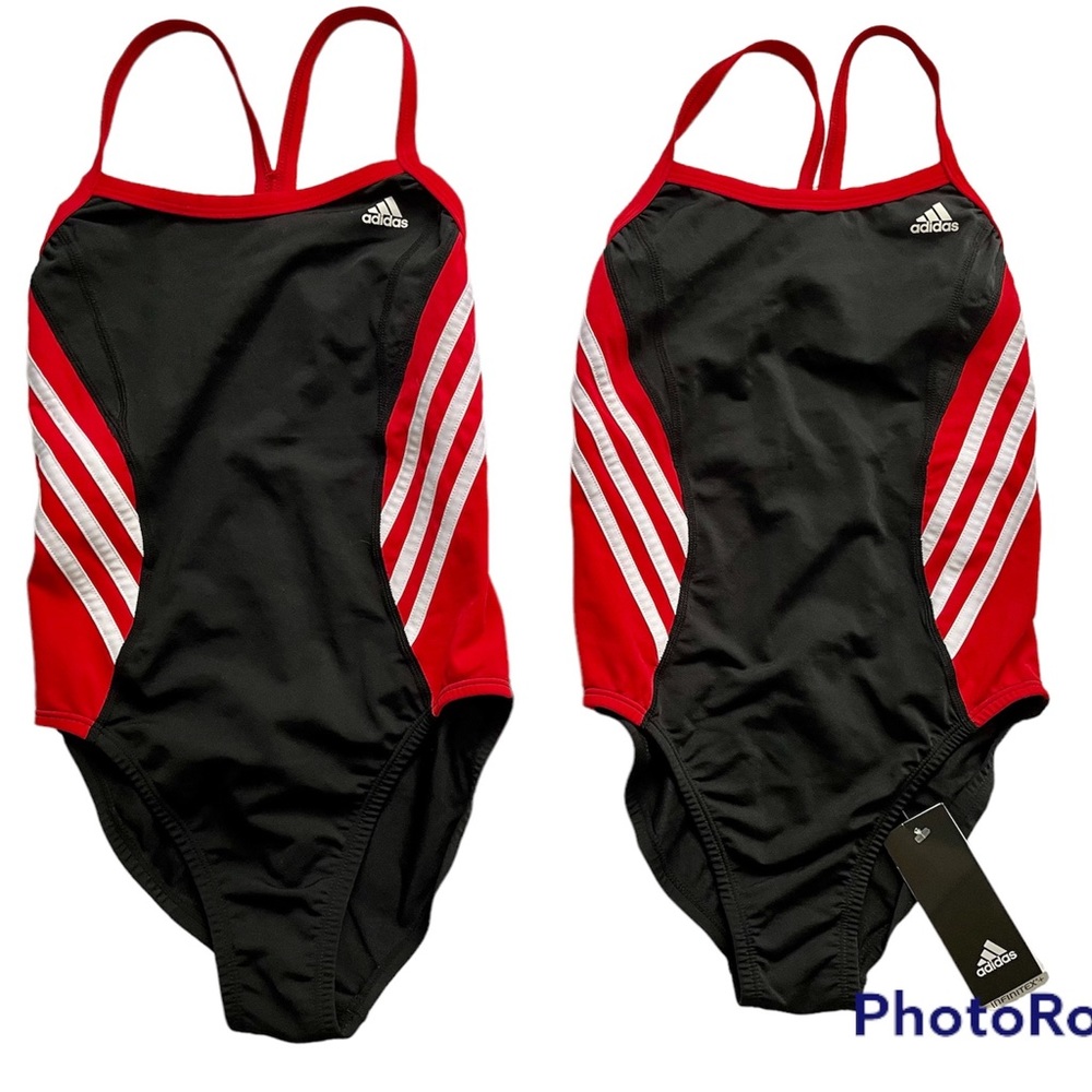 Adidas 1 piece Vortex swimsuit, black splice C back, red accents. Size26…